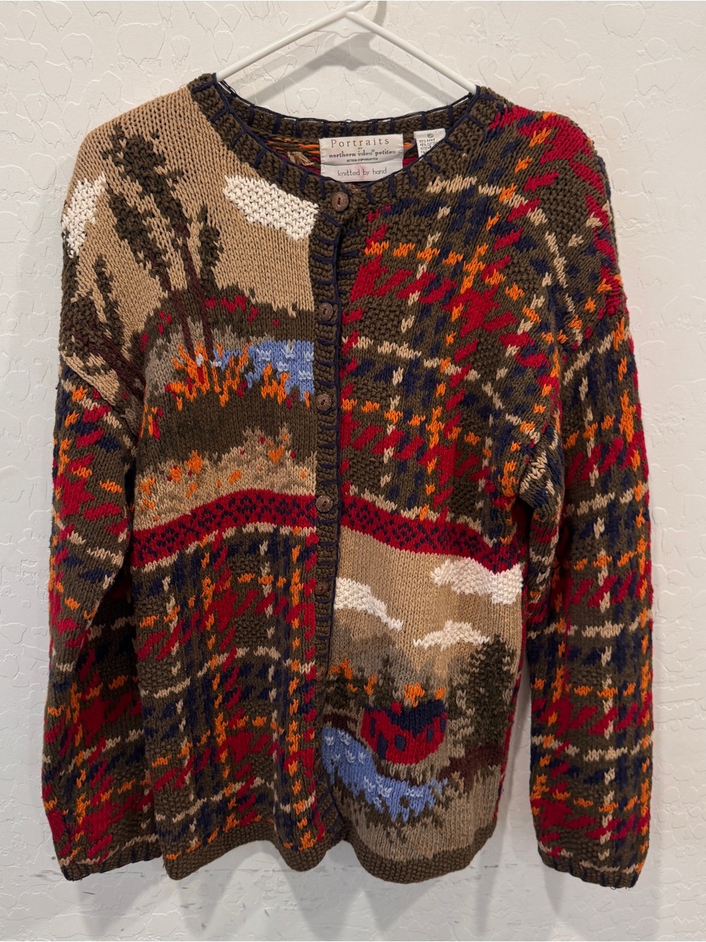 Portraits Northern Isles Chunky Cardigan Sweater Petite L Patchwork Cabincore